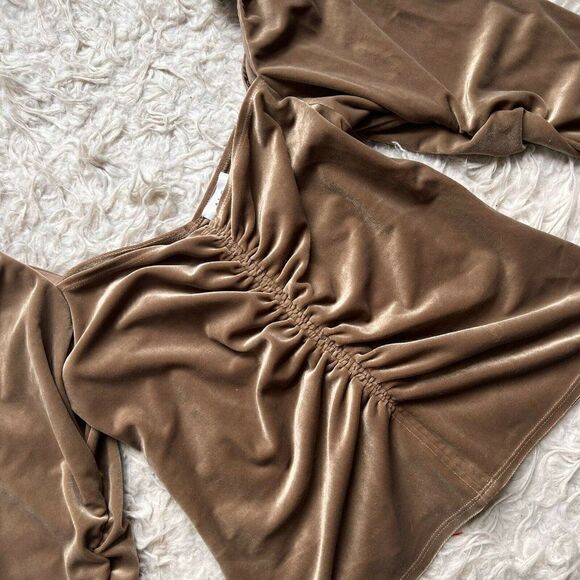 A.L.C. Chamberlain Ruched Long-Sleeve Square Neck Velvety Brown Top Size 10 NWOT - Picture 4 of 10